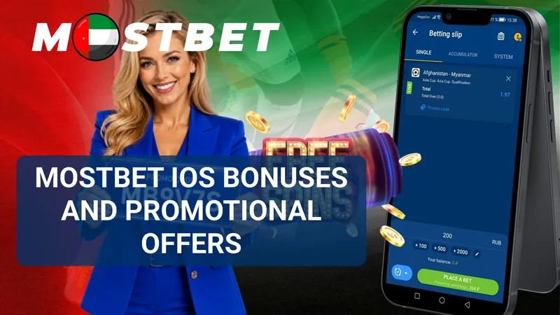 Mostbet iOS app showing promotional bonuses and offers