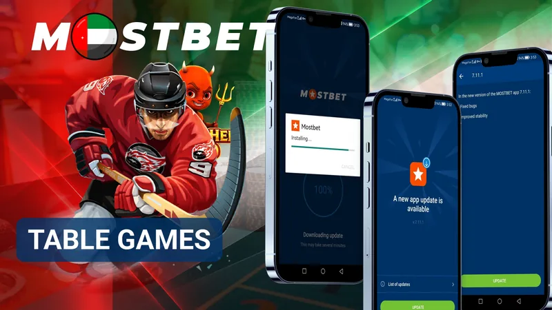 MostBet table games section with classic casino options