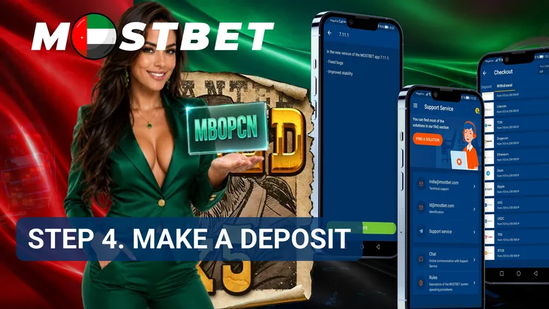 MostBet deposit section with available payment methods