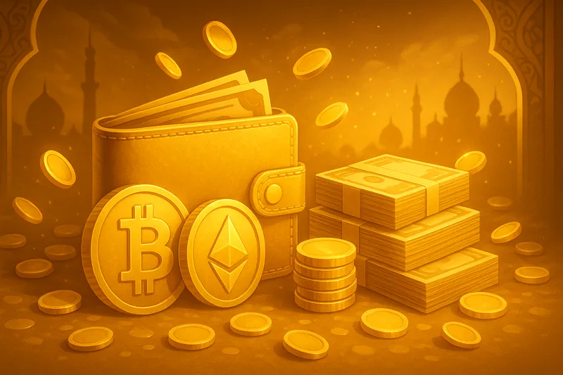 Horizontal Mostbet banner for UAE players showing golden payment icons including bank cards, e-wallets, and cryptocurrency coins, with stacks of cash and glowing coins, set against an Arabian-inspired backdrop symbolizing security and transparency.